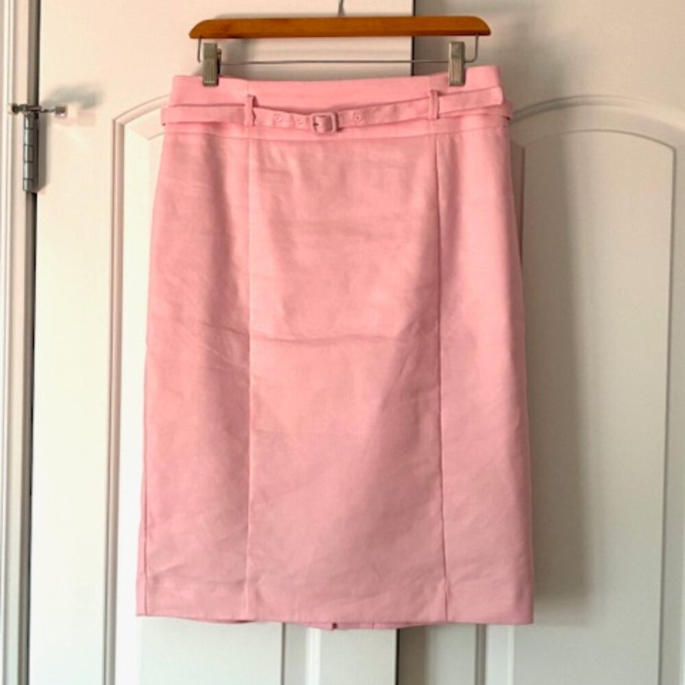 Like New! Ann Taylor Light Pink Linen Belted Pencil Skirt